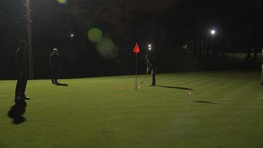 Golfers at Morley Hayes Golf Club, near Derby, got back into the swing just after midnight using glowing balls